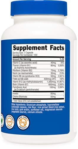 Nutricost Hochdosierter Vitamin B-Komplex 462mg, 120 Kapseln – mit Vitamin C – Energiekomplex