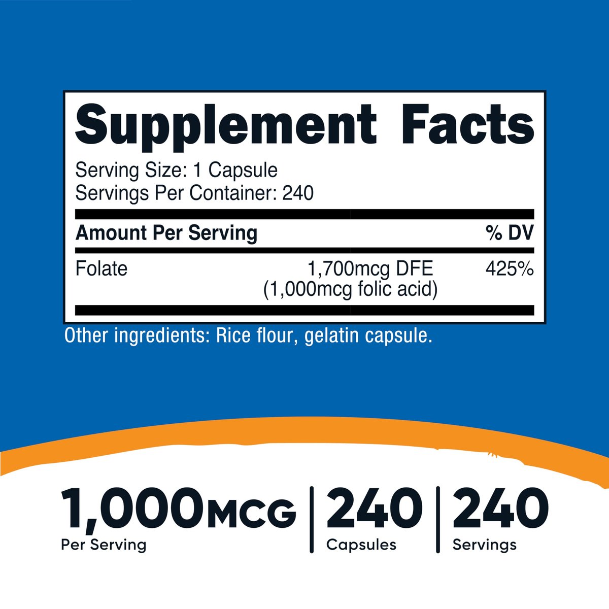 Nutricost Folsäure (Vitamin B9) 1000 mcg, 240 Kapseln (2 Flaschen)