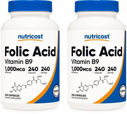 Nutricost Folsäure (Vitamin B9) 1000 mcg, 240 Kapseln (2 Flaschen)