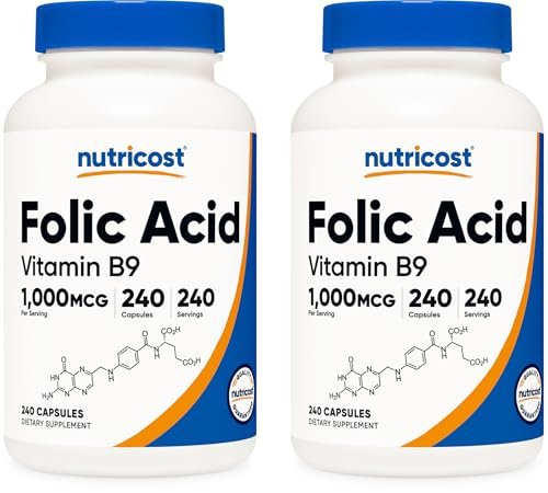 Nutricost Folsäure (Vitamin B9) 1000 mcg, 240 Kapseln (2 Flaschen)