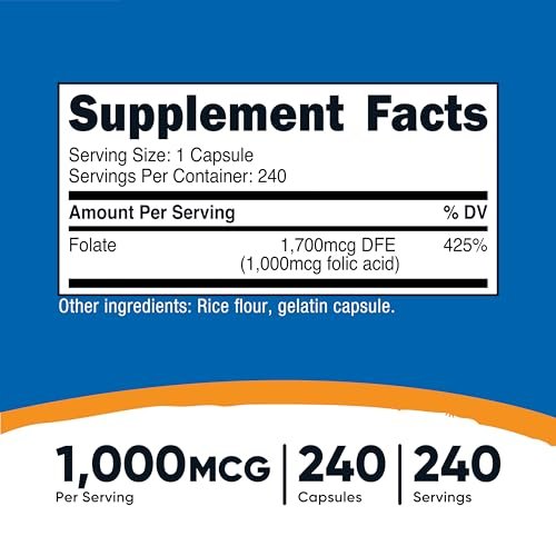 Nutricost Folsäure (Vitamin B9) 1000 mcg, 240 Kapseln (2 Flaschen)
