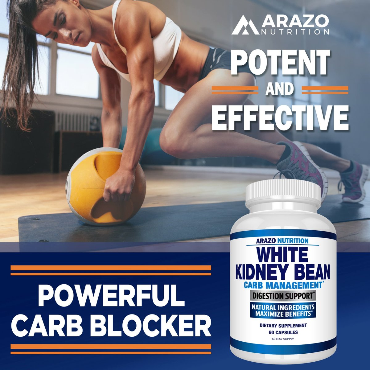Arazo Nutrition Weiße Bohnen Extrakt – 100% reiner Kohlenhydratblocker und Fettabsorber zur Gewichtsunterstützung – Kohlenhydrate abfangen
