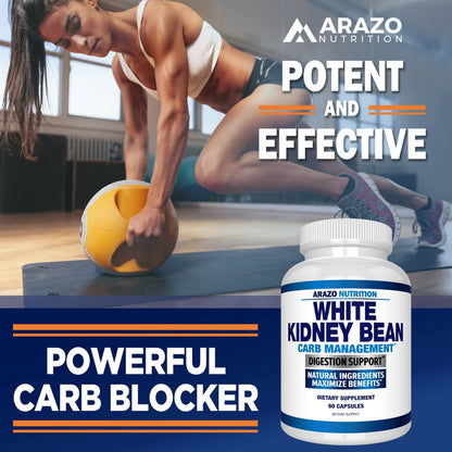 Arazo Nutrition Weiße Bohnen Extrakt – 100% reiner Kohlenhydratblocker und Fettabsorber zur Gewichtsunterstützung – Kohlenhydrate abfangen