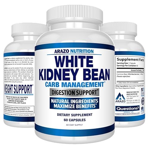 Arazo Nutrition Weiße Bohnen Extrakt – 100% reiner Kohlenhydratblocker und Fettabsorber zur Gewichtsunterstützung – Kohlenhydrate abfangen
