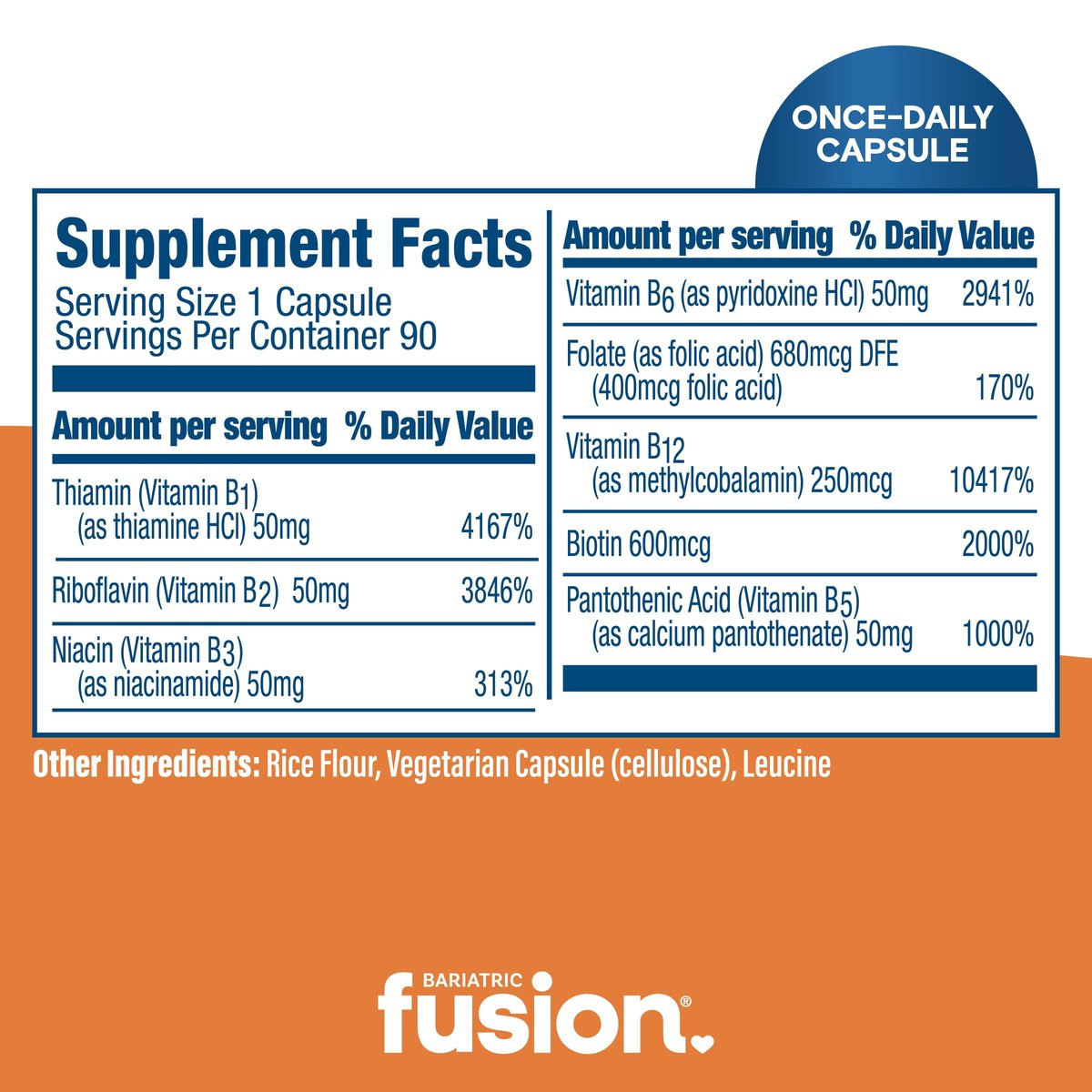 Bariatric Fusion Vitamin B-50 Komplex | Vegane B-Vitamine für Frauen und Männer | Leicht zu schluckende Kapsel mit 8 B-Vitaminen inkl. Vitamin B12 | 90 Kapseln | 3 Monate Vorrat