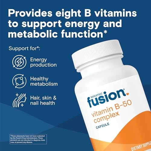 Bariatric Fusion Vitamin B-50 Komplex | Vegane B-Vitamine für Frauen und Männer | Leicht zu schluckende Kapsel mit 8 B-Vitaminen inkl. Vitamin B12 | 90 Kapseln | 3 Monate Vorrat