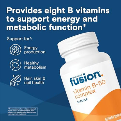 Bariatric Fusion Vitamin B-50 Komplex | Vegane B-Vitamine für Frauen und Männer | Leicht zu schluckende Kapsel mit 8 B-Vitaminen inkl. Vitamin B12 | 90 Kapseln | 3 Monate Vorrat