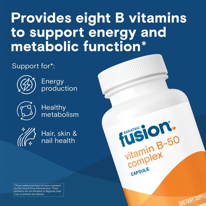 Bariatric Fusion Vitamin B-50 Komplex | Vegane B-Vitamine für Frauen und Männer | Leicht zu schluckende Kapsel mit 8 B-Vitaminen inkl. Vitamin B12 | 90 Kapseln | 3 Monate Vorrat