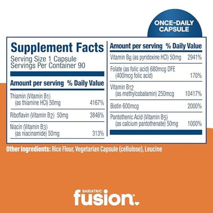 Bariatric Fusion Vitamin B-50 Komplex | Vegane B-Vitamine für Frauen und Männer | Leicht zu schluckende Kapsel mit 8 B-Vitaminen inkl. Vitamin B12 | 90 Kapseln | 3 Monate Vorrat