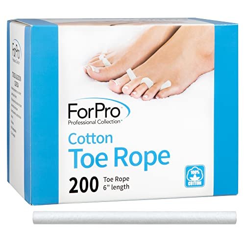 ForPro Professional Collection Baumwoll-Zehenseil, Pediküre-Zehenspreizer, fusselfrei, biologisch abbaubare Baumwolle, 15 cm Länge, 200 Stück