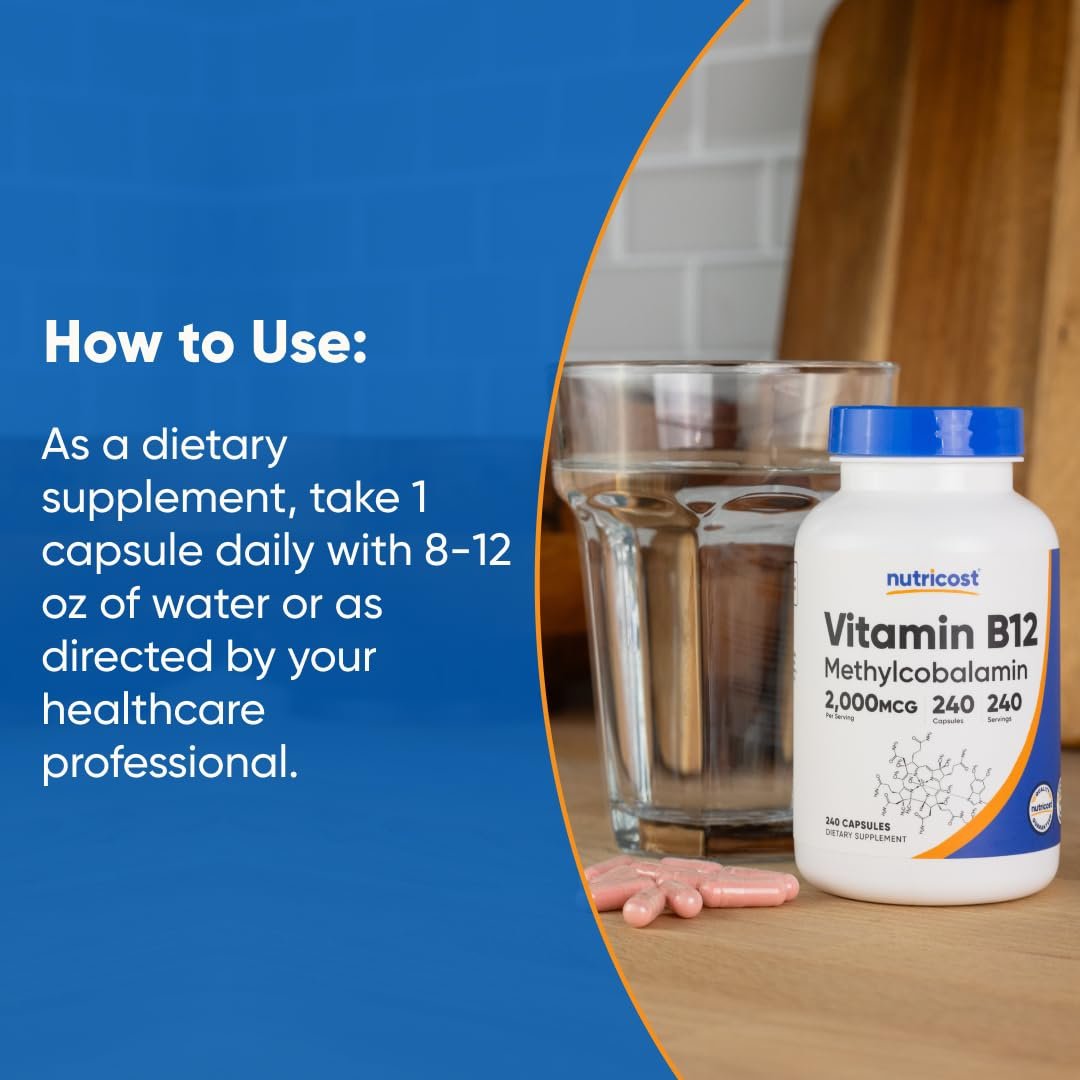 Nutricost Vitamin B12 (Methylcobalamin) 2000mcg, 240 Kapseln - Vegetarische Kapseln, Non-GMO, Glutenfrei B12 Nahrungsergänzung