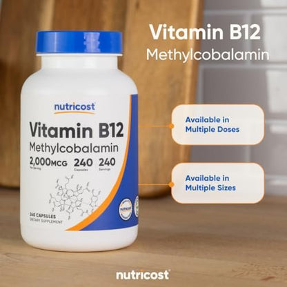 Nutricost Vitamin B12 (Methylcobalamin) 2000mcg, 240 Kapseln - Vegetarische Kapseln, Non-GMO, Glutenfrei B12 Nahrungsergänzung