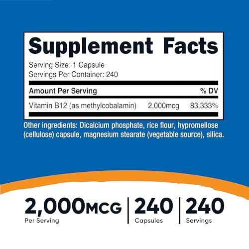 Nutricost Vitamin B12 (Methylcobalamin) 2000mcg, 240 Kapseln - Vegetarische Kapseln, Non-GMO, Glutenfrei B12 Nahrungsergänzung