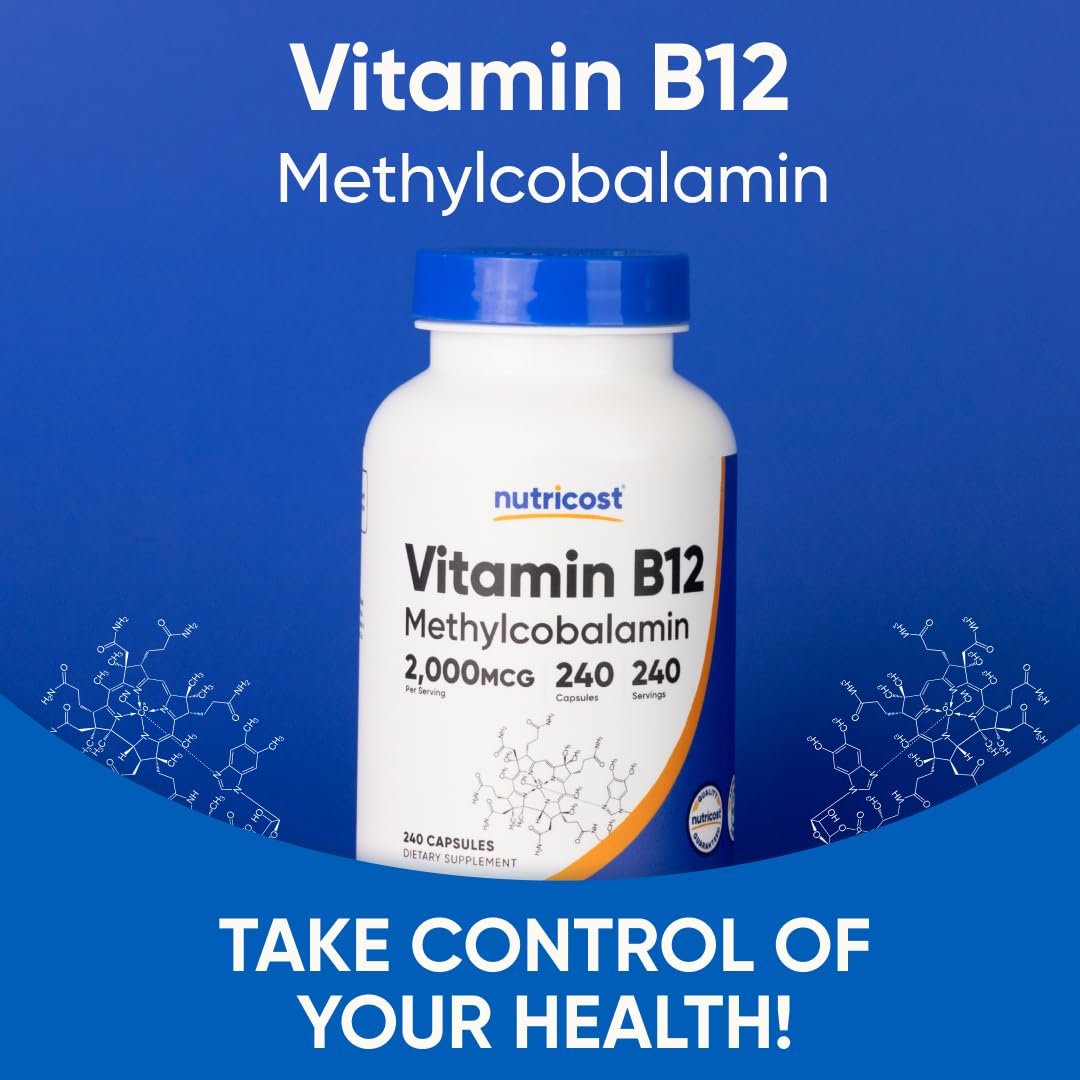 Nutricost Vitamin B12 (Methylcobalamin) 2000mcg, 240 Kapseln - Vegetarische Kapseln, Non-GMO, Glutenfrei B12 Nahrungsergänzung