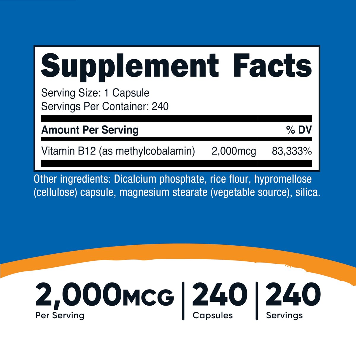 Nutricost Vitamin B12 (Methylcobalamin) 2000mcg, 240 Kapseln - Vegetarische Kapseln, Non-GMO, Glutenfrei B12 Nahrungsergänzung