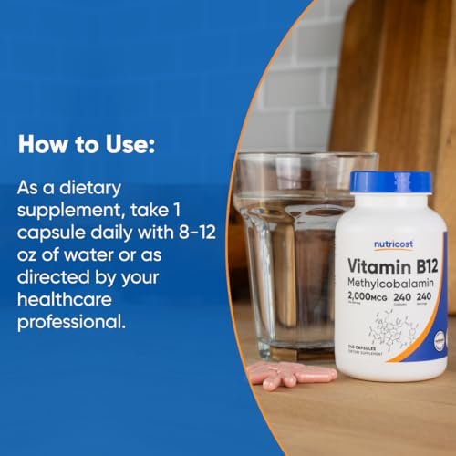 Nutricost Vitamin B12 (Methylcobalamin) 2000mcg, 240 Kapseln - Vegetarische Kapseln, Non-GMO, Glutenfrei B12 Nahrungsergänzung