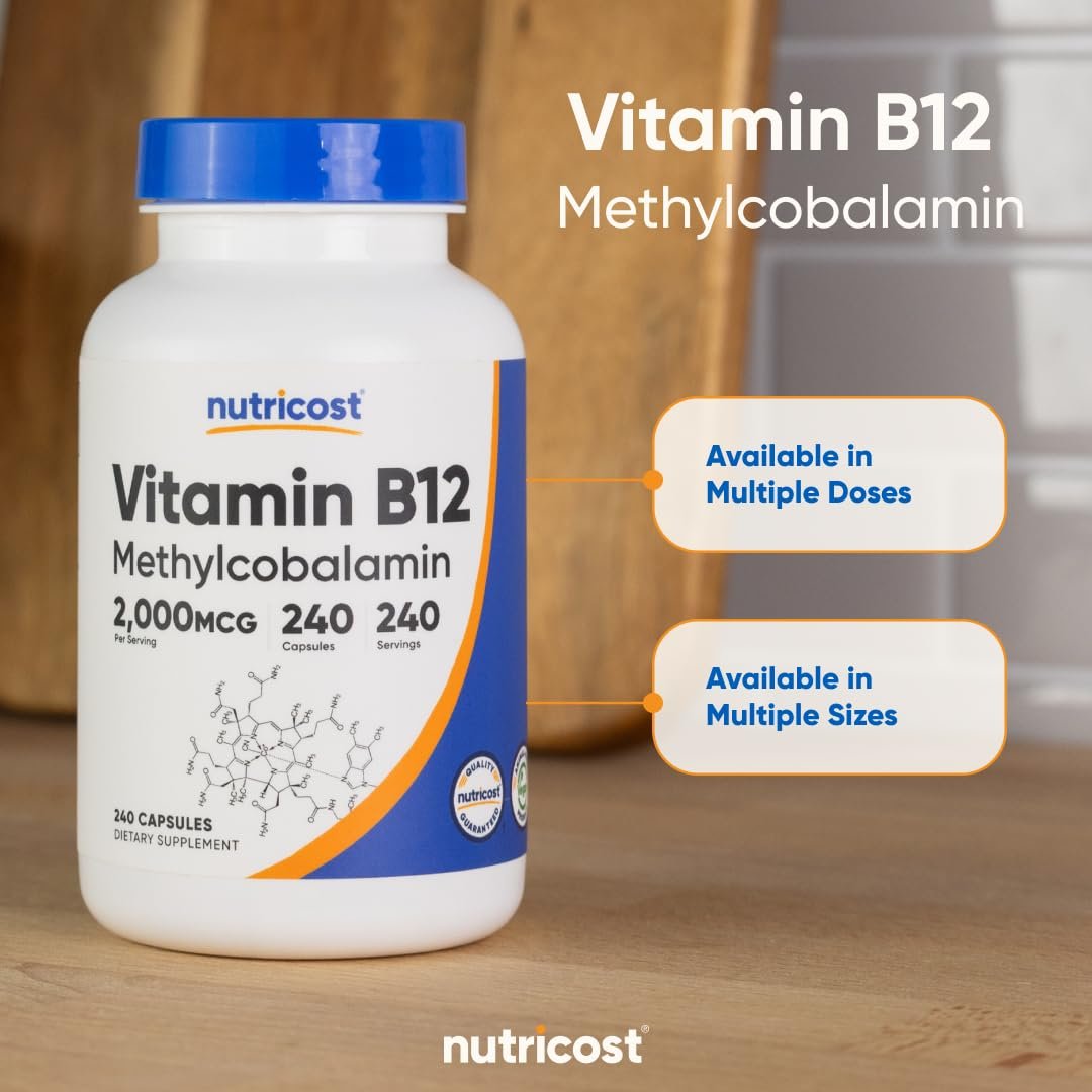 Nutricost Vitamin B12 (Methylcobalamin) 2000mcg, 240 Kapseln - Vegetarische Kapseln, Non-GMO, Glutenfrei B12 Nahrungsergänzung