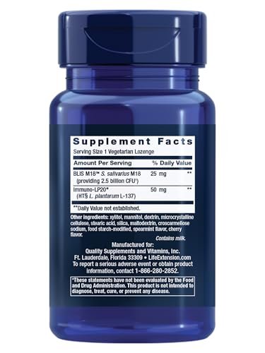 Life Extension FLORASSIST® Probiotische Mundhygiene – Lutschtabletten mit BLIS M18™ für Zähne, Zahnfleisch, pH-Wert und Immununterstützung, 30 Stück