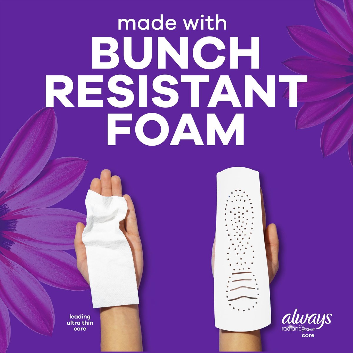 Always Radiant Damenbinden mit Flügeln, FlexFoam, Größe 4, Übernacht-Saugfähigkeit, leicht parfümiert, 60 Stück (3 Packungen à 20)
