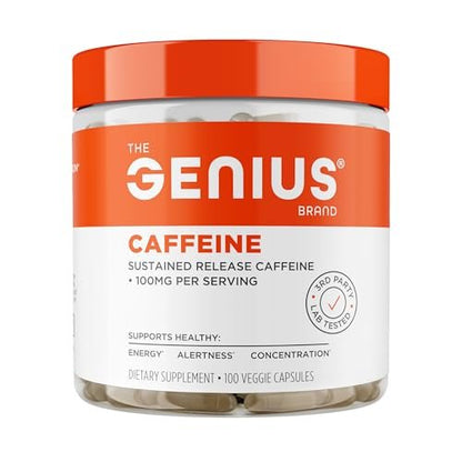 Genius Caffeine – Mikroverkapselte Koffeinkapseln mit verzögerter Freisetzung für sanfte, langanhaltende Energie und Konzentration – ohne Zittern oder Crash – 100 mg pro Kapsel – 100 Portionen – Natürlicher Leistungsbooster