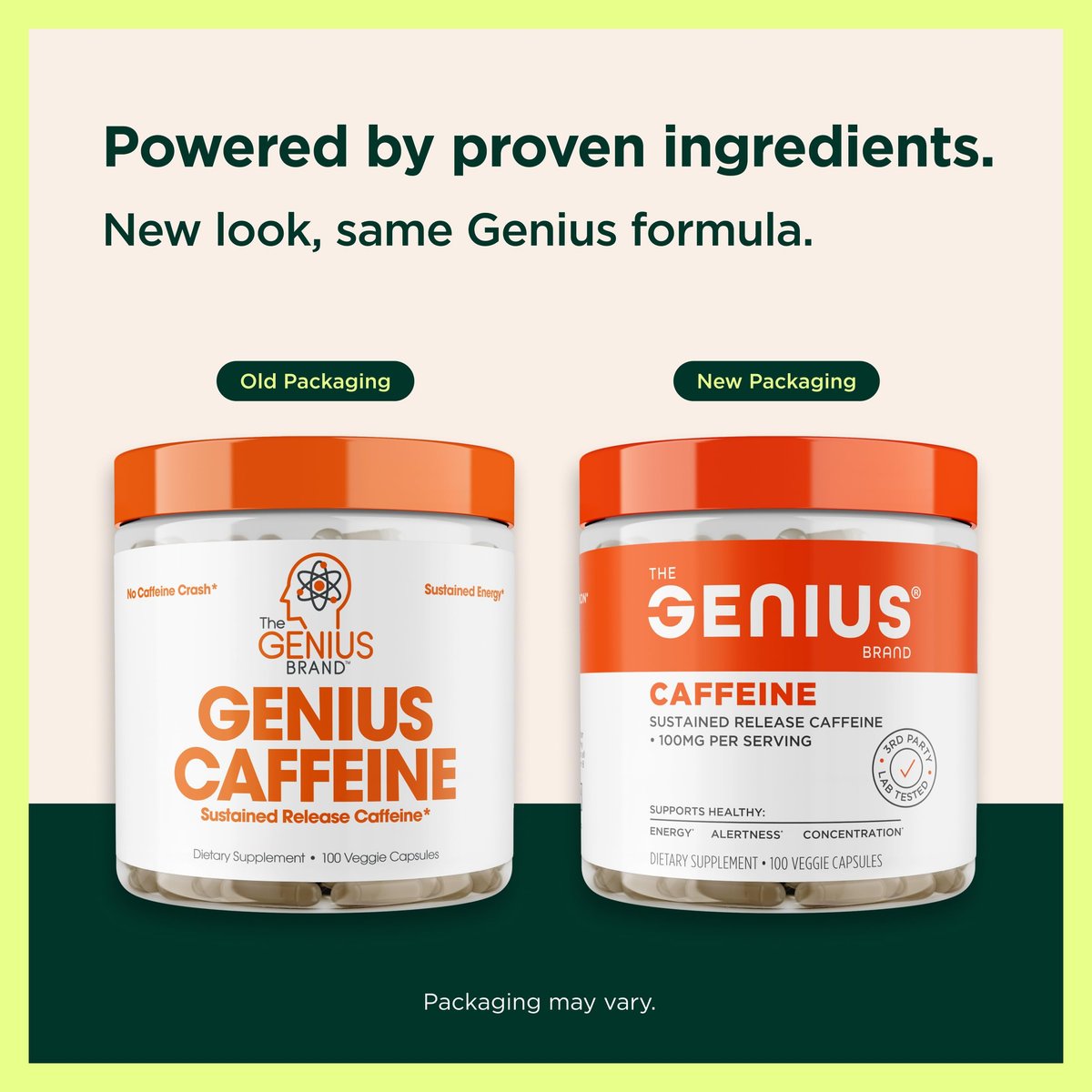Genius Caffeine – Mikroverkapselte Koffeinkapseln mit verzögerter Freisetzung für sanfte, langanhaltende Energie und Konzentration – ohne Zittern oder Crash – 100 mg pro Kapsel – 100 Portionen – Natürlicher Leistungsbooster
