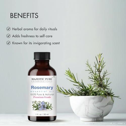 Majestic Pure Rosmarinöl 100% rein und natürlich – 30 ml mit Glaspipette für Diffuser, Aromatherapie, Seifen- und Kerzenherstellung