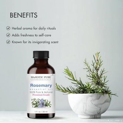 Majestic Pure Rosmarinöl 100% rein und natürlich – 30 ml mit Glaspipette für Diffuser, Aromatherapie, Seifen- und Kerzenherstellung