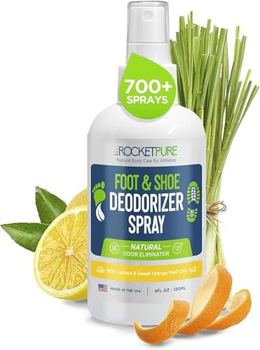 Rocket Pure Natürlicher Fuß- und Schuh-Deo-Spray – Zitrone, 118 ml – Geruchsentferner für schwitzige Füße und Schuhe mit ätherischen Ölen, hergestellt in den USA