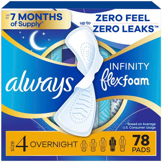Always Infinity Damenbinden mit FlexFoam und Flügeln, Größe 4, für die Nacht, unparfümiert, 78 Stück (3 x 26)