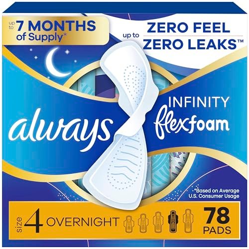 Always Infinity Damenbinden mit FlexFoam und Flügeln, Größe 4, für die Nacht, unparfümiert, 78 Stück (3 x 26)
