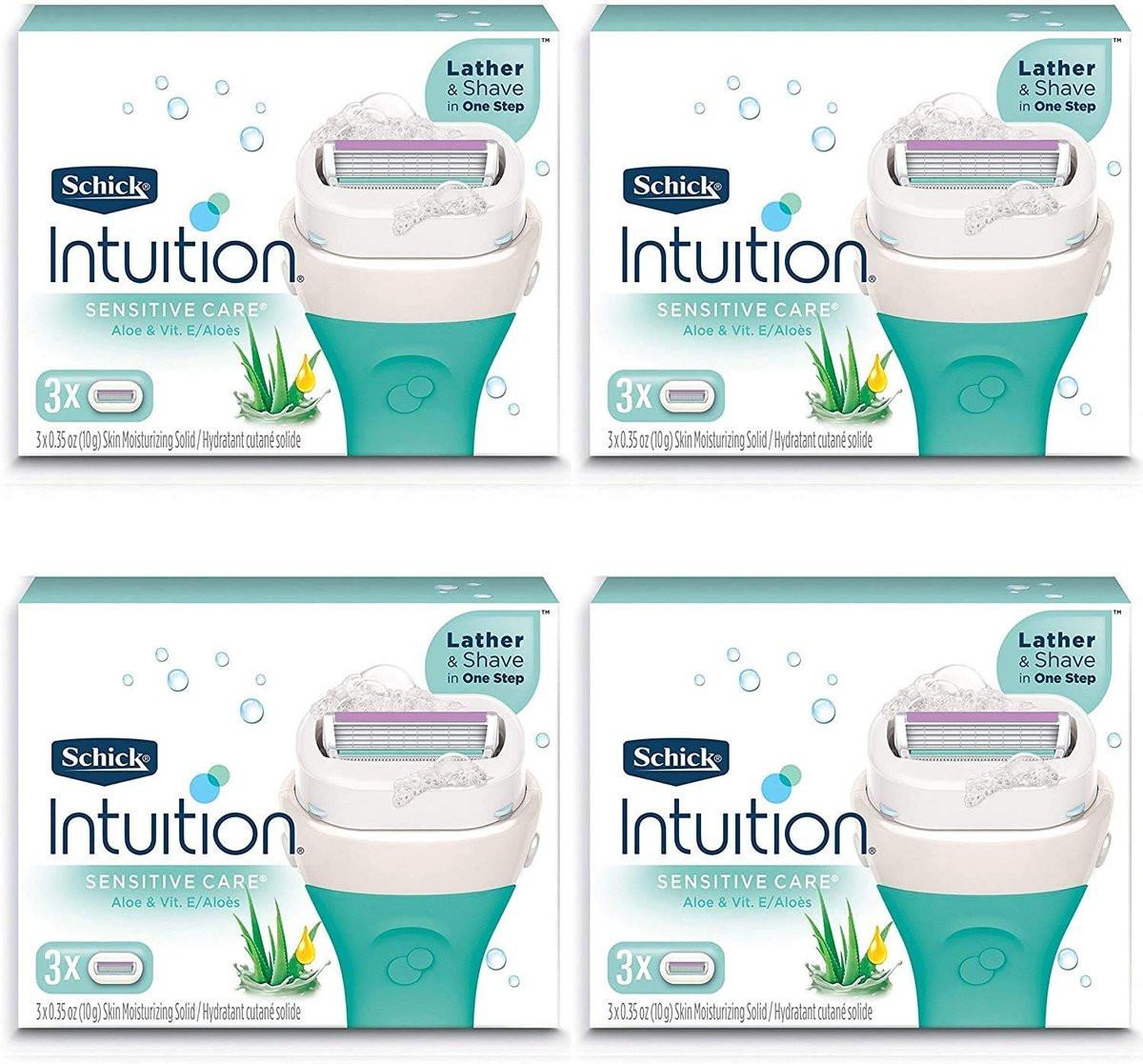 Schick Intuition Pure Nourishment Damenrasierer Nachfüllpackungen mit Kokosmilch und Mandelöl, 3 Stück (Packung mit 4)