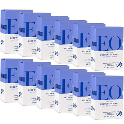 EO Deodorant Wipes French Lavender – 72 einzeln verpackte Tücher (6er Pack, 12er Pack) mit ätherischen Ölen für Männer und Frauen