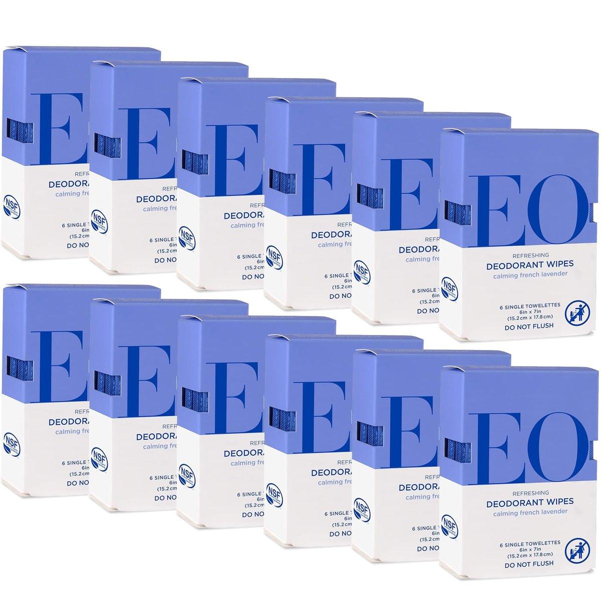 EO Deodorant Wipes French Lavender – 72 einzeln verpackte Tücher (6er Pack, 12er Pack) mit ätherischen Ölen für Männer und Frauen