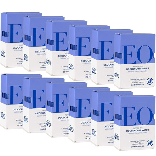 EO Deodorant Wipes French Lavender – 72 einzeln verpackte Tücher (6er Pack, 12er Pack) mit ätherischen Ölen für Männer und Frauen