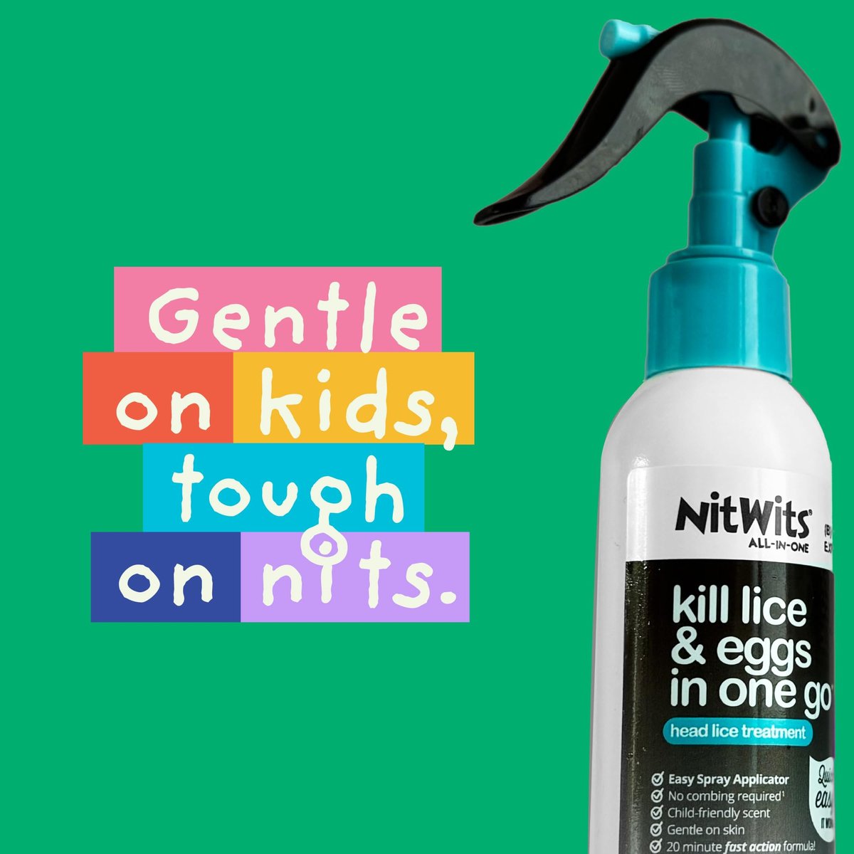 NitWits All-in-One Kopflausbehandlungsspray – Tötet Läuse, Superläuse und Eier – Inklusive Lausspray 120 ml und Läusekamm – Läusebehandlung für Kinder und Erwachsene