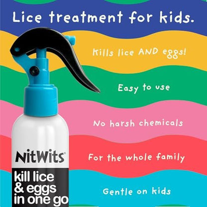 NitWits All-in-One Kopflausbehandlungsspray – Tötet Läuse, Superläuse und Eier – Inklusive Lausspray 120 ml und Läusekamm – Läusebehandlung für Kinder und Erwachsene