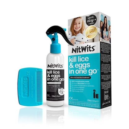 NitWits All-in-One Kopflausbehandlungsspray – Tötet Läuse, Superläuse und Eier – Inklusive Lausspray 120 ml und Läusekamm – Läusebehandlung für Kinder und Erwachsene