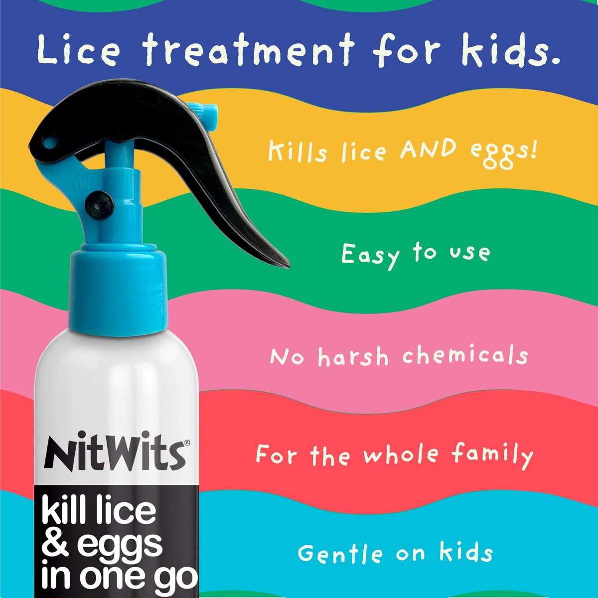 NitWits All-in-One Kopflausbehandlungsspray – Tötet Läuse, Superläuse und Eier – Inklusive Lausspray 120 ml und Läusekamm – Läusebehandlung für Kinder und Erwachsene