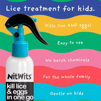 NitWits All-in-One Kopflausbehandlungsspray – Tötet Läuse, Superläuse und Eier – Inklusive Lausspray 120 ml und Läusekamm – Läusebehandlung für Kinder und Erwachsene