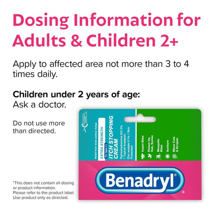 Benadryl Extra Strength Juckreiz-Stopp-Creme, topisches Analgetikum mit Diphenhydramin-HCl & Zinkacetat, Anti-Juckreiz-Salbe für Insektenstiche & Sonnenbrand, 28 g