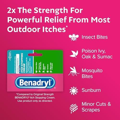 Benadryl Extra Strength Juckreiz-Stopp-Creme, topisches Analgetikum mit Diphenhydramin-HCl & Zinkacetat, Anti-Juckreiz-Salbe für Insektenstiche & Sonnenbrand, 28 g