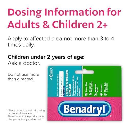 Benadryl Extra Strength Juckreiz-Stopp-Creme, topisches Analgetikum mit Diphenhydramin-HCl & Zinkacetat, Anti-Juckreiz-Salbe für Insektenstiche & Sonnenbrand, 28 g
