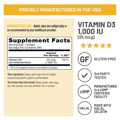 NatureWise Vitamin D3 1000 IE (25 mcg) – 360 Mini-Weichkapseln für 1 Jahr – Immununterstützung, gesunde Muskelfunktion und Knochengesundheit – Nicht-GVO, glutenfrei in organischem, nativem Olivenöl extra