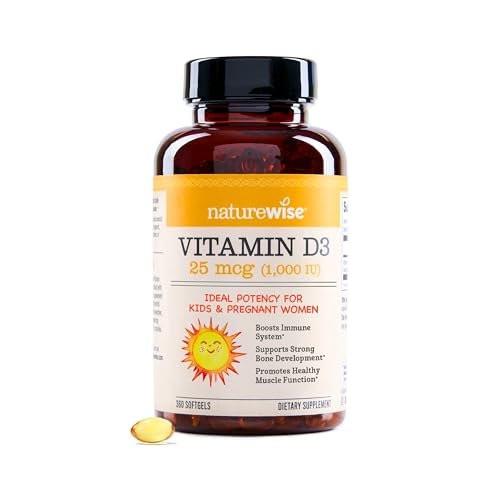NatureWise Vitamin D3 1000 IE (25 mcg) – 360 Mini-Weichkapseln für 1 Jahr – Immununterstützung, gesunde Muskelfunktion und Knochengesundheit – Nicht-GVO, glutenfrei in organischem, nativem Olivenöl extra