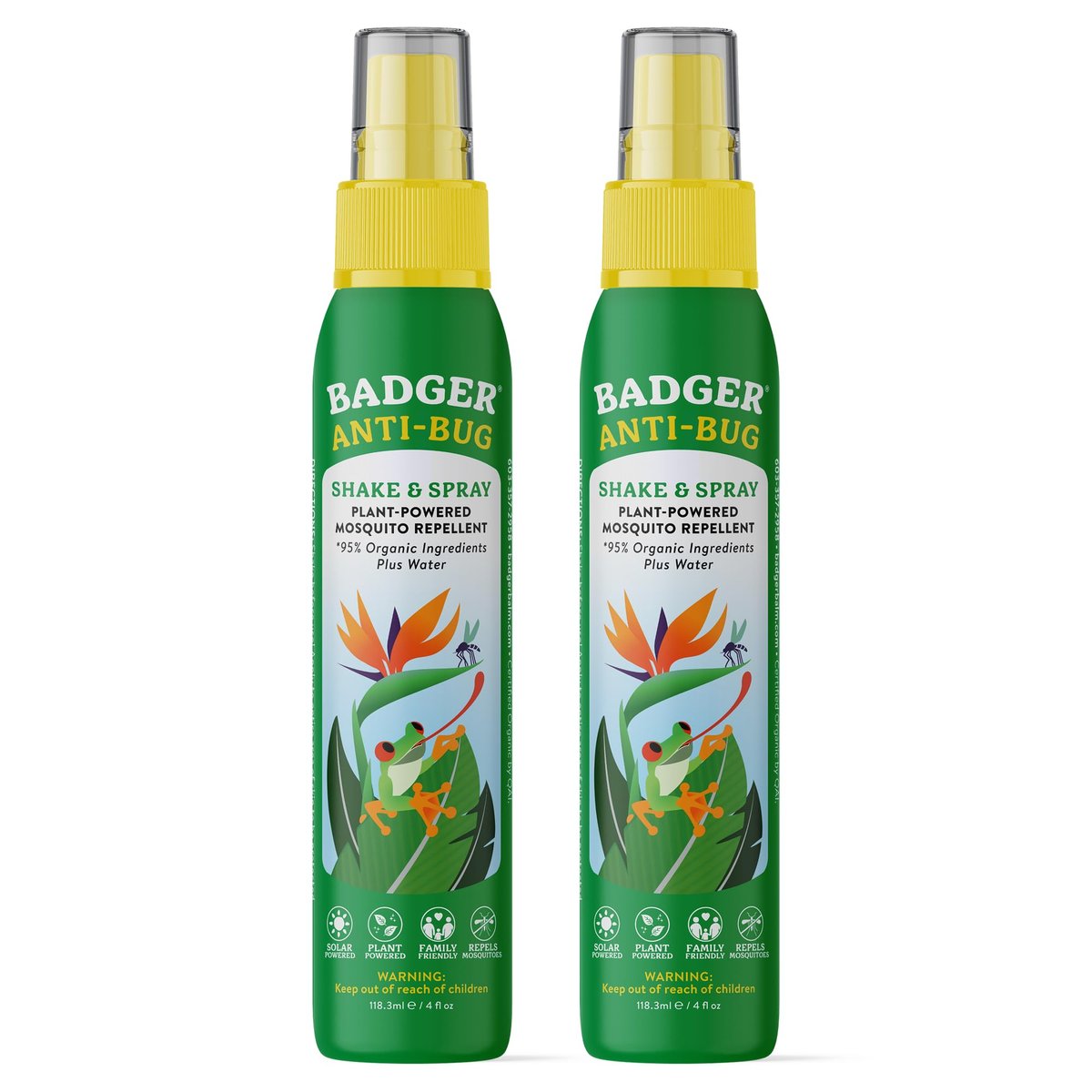 Badger Insektenspray, 3-Stunden Mückenschutz ohne DEET, Familienfreundlich, mit Citronella & Bio-Ölen, Natürliches & Veganes Insektenspray, 4 fl oz Aluminiumflasche, 2er-Pack