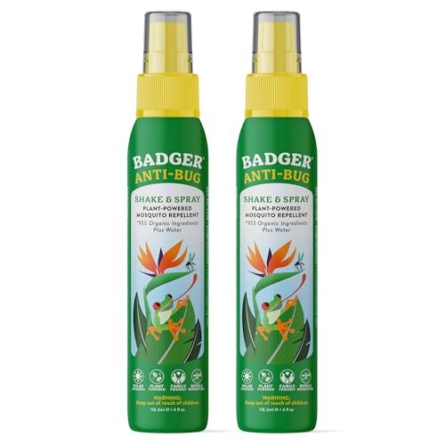 Badger Insektenspray, 3-Stunden Mückenschutz ohne DEET, Familienfreundlich, mit Citronella & Bio-Ölen, Natürliches & Veganes Insektenspray, 4 fl oz Aluminiumflasche, 2er-Pack