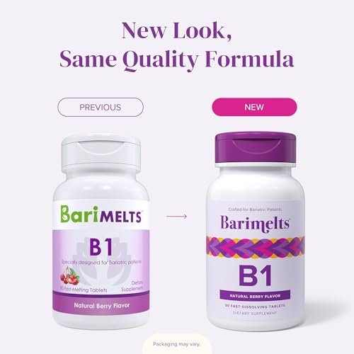 BariMelts Vitamin B1, 90 schnell lösliche Tabletten (3-Monatsvorrat), zuckerfreie bariatrische Vitamine für Frauen, natürlicher Beerengeschmack