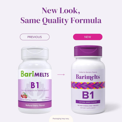 BariMelts Vitamin B1, 90 schnell lösliche Tabletten (3-Monatsvorrat), zuckerfreie bariatrische Vitamine für Frauen, natürlicher Beerengeschmack