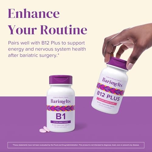 BariMelts Vitamin B1, 90 schnell lösliche Tabletten (3-Monatsvorrat), zuckerfreie bariatrische Vitamine für Frauen, natürlicher Beerengeschmack
