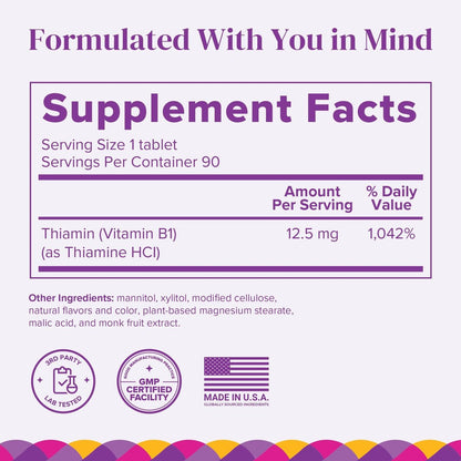 BariMelts Vitamin B1, 90 schnell lösliche Tabletten (3-Monatsvorrat), zuckerfreie bariatrische Vitamine für Frauen, natürlicher Beerengeschmack